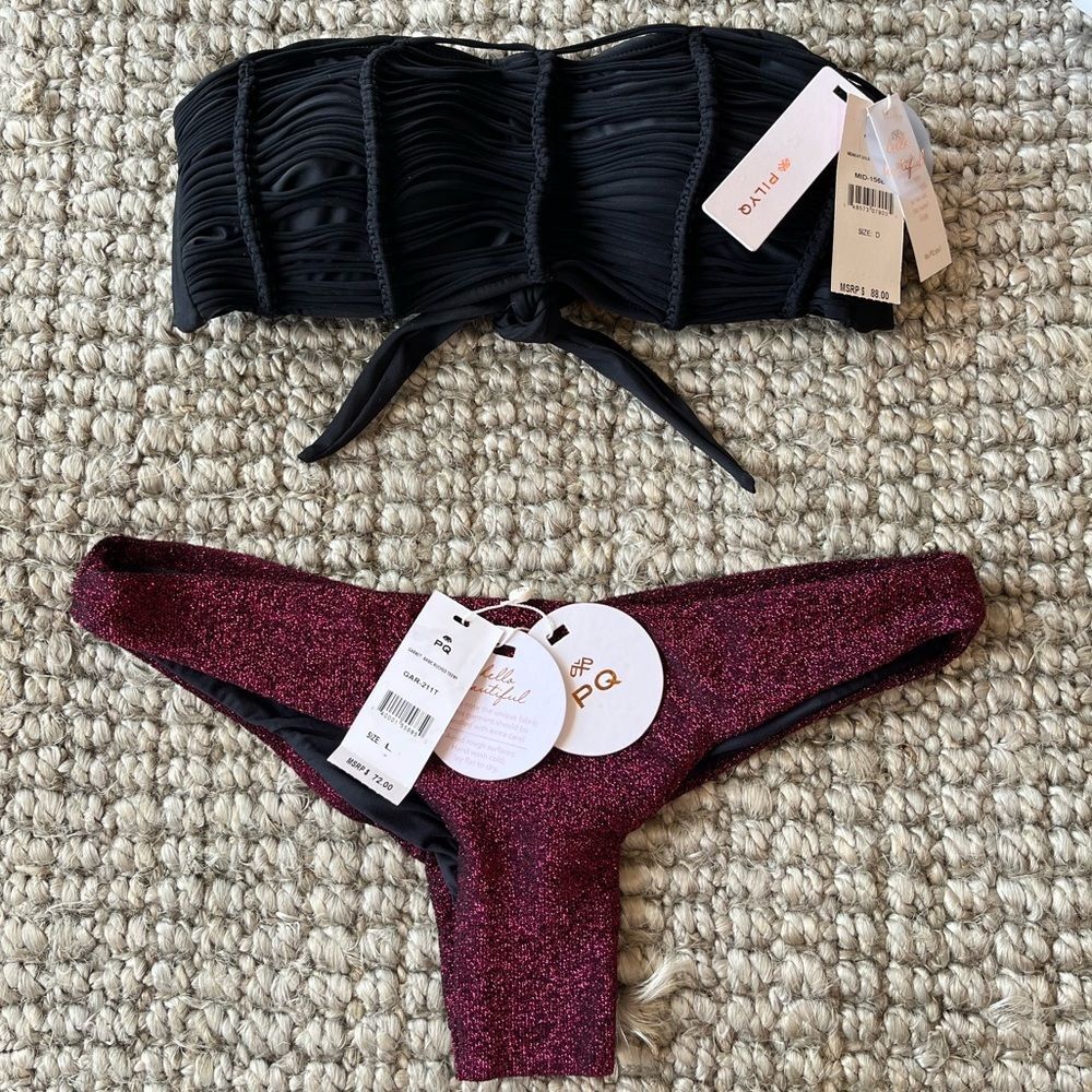 Nwt Anthropologie PilyQ midnight braid strapless isla ruched garnet swim bikini